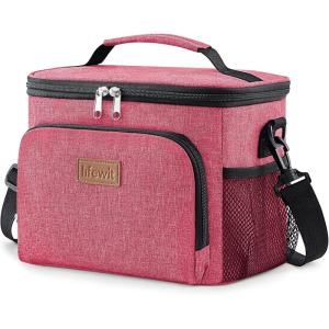 Lifewit Reusable Insulated Lunch Bag, Portable Cooler Freezable Soft Lunchbox Leakproof with Adjustable Shoulder Strap for Men Women Adult for Work Picnic or Travel, 9L 12 Can, Black(Pink)