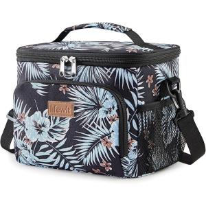 Lifewit Reusable Insulated Lunch Bag, Portable Cooler Freezable Soft Lunchbox Leakproof with Adjustable Shoulder Strap for Men Women Adult for Work Picnic or Travel, 9L 12 Can, Black(Flower)