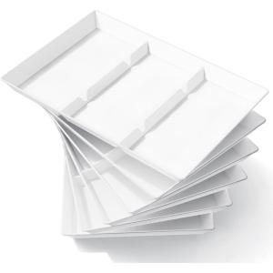 Lifewit Serving Tray Divided for Party Supplies, 4 PCS 15″ x 10″ Plastic Platters for Serving Food, White Reusable Tray for Veggie, Snack, Fruit, Cookies, Desserts in Kitchen/Pantry(6)