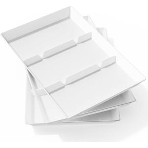 Lifewit Serving Tray Divided for Party Supplies, 4 PCS 15″ x 10″ Plastic Platters for Serving Food, White Reusable Tray for Veggie, Snack, Fruit, Cookies, Desserts in Kitchen/Pantry(3)
