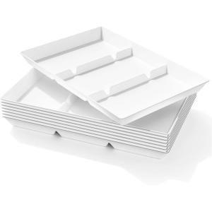 Lifewit Serving Tray Divided for Party Supplies, 4 PCS 15″ x 10″ Plastic Platters for Serving Food, White Reusable Tray for Veggie, Snack, Fruit, Cookies, Desserts in Kitchen/Pantry(8)