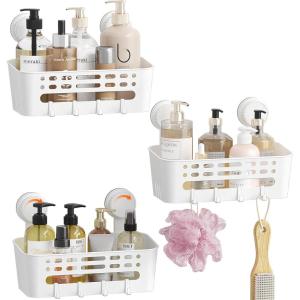 Lifewit Shower Caddy Suction Cup, NO-Drilling Bathroom Organizers and Storage Rack for Inside Shower, Plastic Removable Shower Shelves for Shampoo Strong Vacuum Suction, 10inch/26cm Long, 2 Pack(3)