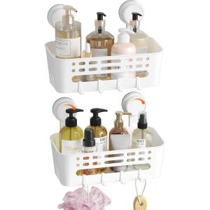Lifewit Shower Caddy Suction Cup, NO-Drilling Bathroom Organizers and Storage Rack for Inside Shower, Plastic Removable Shower Shelves for Shampoo Strong Vacuum Suction, 10inch/26cm Long, 2 Pack(2)