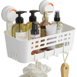 Lifewit Shower Caddy Suction Cup, NO-Drilling Bathroom Organizers and Storage Rack for Inside Shower, Plastic Removable Shower Shelves for Shampoo Strong Vacuum Suction, 10inch/26cm Long, 2 Pack(1)