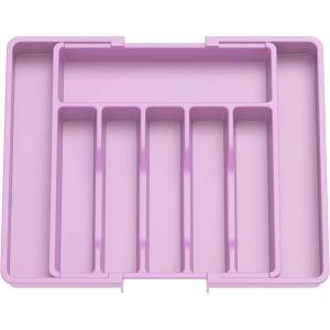 Lifewit Silverware Drawer Organizer, Expandable Utensil Tray for Kitchen, BPA Free Flatware and Cutlery Holder, Adjustable Plastic Storage for Spoons Forks Knives, 13-22 x 15″, Black(Purple)