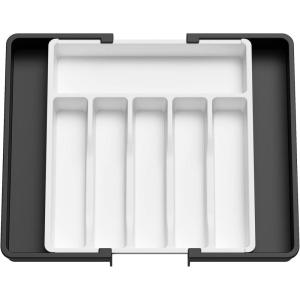 Lifewit Silverware Drawer Organizer, Expandable Utensil Tray for Kitchen, BPA Free Flatware and Cutlery Holder, Adjustable Plastic Storage for Spoons Forks Knives, 13-22 x 15″, Black(White&black)