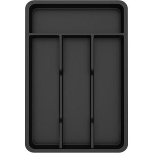 Lifewit Silverware Drawer Organizer Tray, Plastic Cutlery Storage for Kitchen, Flatware and Utensil Holder Divider for Spoons Forks Knives Tableware, 12.3 x 16, 7 Slots, Black(Black)