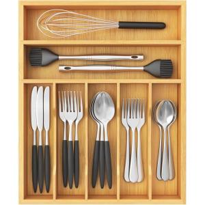 Lifewit Silverware Drawer Organizer, Utensil Tray for Kitchen, Flatware and Cutlery Holder, Storage for Spoons Forks Knives, 33 x 42cm, Natural(12.9”W x 16.5”D)