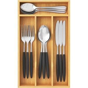 Lifewit Silverware Drawer Organizer, Utensil Tray for Kitchen, Flatware and Cutlery Holder, Storage for Spoons Forks Knives, 33 x 42cm, Natural(6.7″W x 12″D)