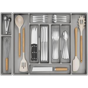 Lifewit Silverware Organizer, Plastic Kitchen Utensil Drawer Tray, Cutlery Flatware Storage Holder for Spoons Forks Knives, 20 x 16″/ 52 x 42cm, 8 Compartment, Gray(28.2 x 16.5 x 2 IN)