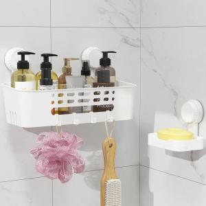 Lifewit Suction Cup Shower Caddy + Soap Dish, Removable 10.4″(26cm) Basket and Bar Soap Holder for Inside Shower, NO-Drilling Bathroom Kitchen Organizers and Storage Rack for Shampoo, Set of 1(1 Large Shower Caddy Set)