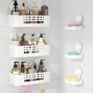 Lifewit Suction Cup Shower Caddy + Soap Dish, Removable 10.4″(26cm) Basket and Bar Soap Holder for Inside Shower, NO-Drilling Bathroom Kitchen Organizers and Storage Rack for Shampoo, Set of 1(3 Large Shower Caddy Set)