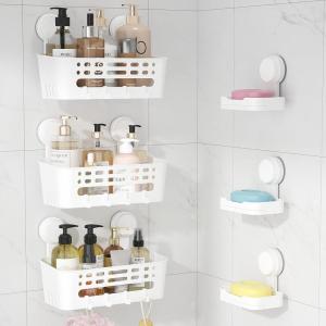 Lifewit Suction Cup Shower Caddy + Soap Dish, Removable 10.4″(26cm) Basket and Bar Soap Holder for Inside Shower, NO-Drilling Bathroom Kitchen Organizers and Storage Rack for Shampoo, Set of 1(3 Small Shower Caddy Set)