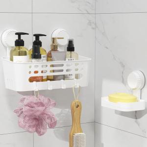 Lifewit Suction Cup Shower Caddy + Soap Dish, Removable 10.4″(26cm) Basket and Bar Soap Holder for Inside Shower, NO-Drilling Bathroom Kitchen Organizers and Storage Rack for Shampoo, Set of 1(1 Small Shower Caddy Set)