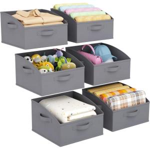 Lifewit Trapezoid Closet Storage Bins for Shelf, 6 Packs Non-woven Closet Organizer Baskets with Handles, Foldable Clothes Containers Boxes for Clothing, Book, Purse, 23L, Extra Large, Light Gray(Gray)
