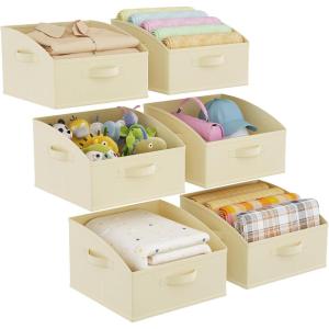 Lifewit Trapezoid Closet Storage Bins for Shelf, 6 Packs Non-woven Closet Organizer Baskets with Handles, Foldable Clothes Containers Boxes for Clothing, Book, Purse, 23L, Extra Large, Light Gray(Beige)