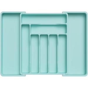 Lifewit Utensil Organizer for Kitchen Drawer, Expandable Cooking Silverware Tray, Adjustable Cutlery Flatware Holder, Plastic Spatula Tools Storage Divider, 13-22.4 x 15, Black(Turquoise)