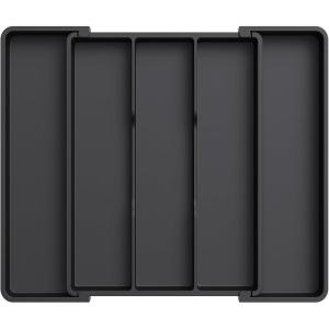 Lifewit Utensil Organizer for Kitchen Drawers, Expandable Cooking Utensil Tray, Adjustable Cutlery Silverware Flatware Holder, Plastic Spatula Tools Storage Divider, 13-22 x 15, Black(Black)