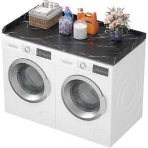 Lifewit Washer Dryer Countertop, Melamine Covers with Edge Rails for The Top, Laundry Room Storage and Organization, Spice Type, Hold 200lbs, Black, 54″ x 27.5″(Black Marble)