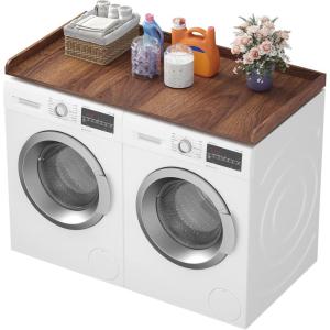 Lifewit Washer Dryer Countertop, Melamine Covers with Edge Rails for The Top, Laundry Room Storage and Organization, Spice Type, Hold 200lbs, Black, 54″ x 27.5″(Walnut)