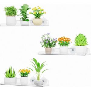 Lifewit Window Plant Floating Shelves 14.6 x 3.6 inch, 2 Pack Acrylic Suction Cup Shelf, Window Sill Extender for Indoor Succulent Plants, Micro Greens, Seed Starter Pots, Herb Planters(3)