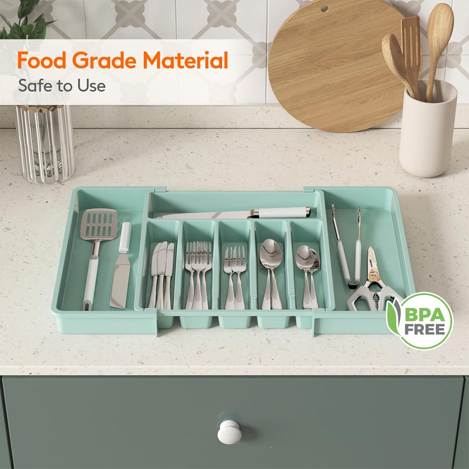 image:imageLifewit Silverware Drawer Organizer Expandable Utensil Tray for Kitchen BPA Free Flatware and Cutlery Holder Adjustable Plastic Storage for Spoons Forks Knives 33 57 x 42cm Black and GrayTurquoise