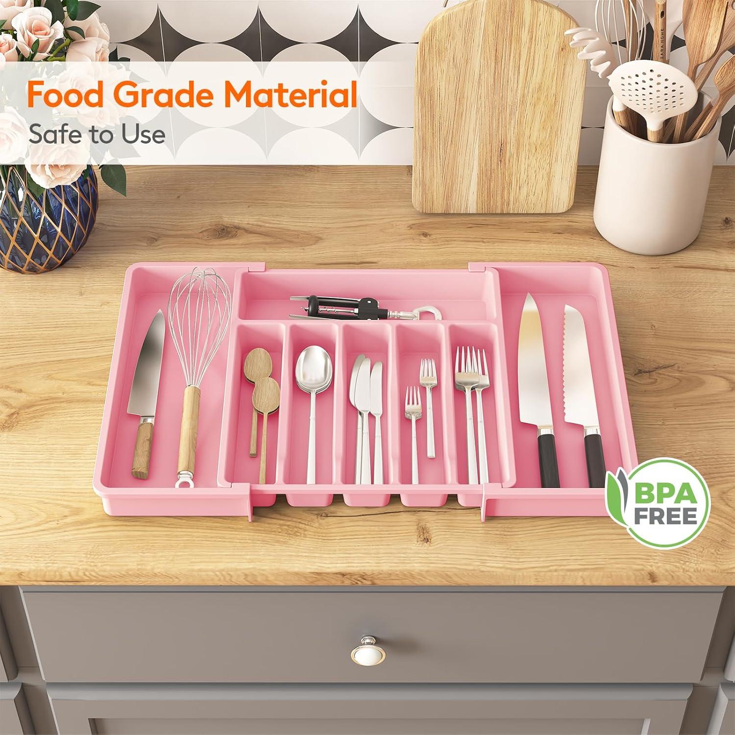 image:imageLifewit Silverware Drawer Organizer Expandable Utensil Tray for Kitchen BPA Free Flatware and Cutlery Holder Adjustable Plastic Storage for Spoons Forks Knives 33 57 x 42cm Black and GrayPink