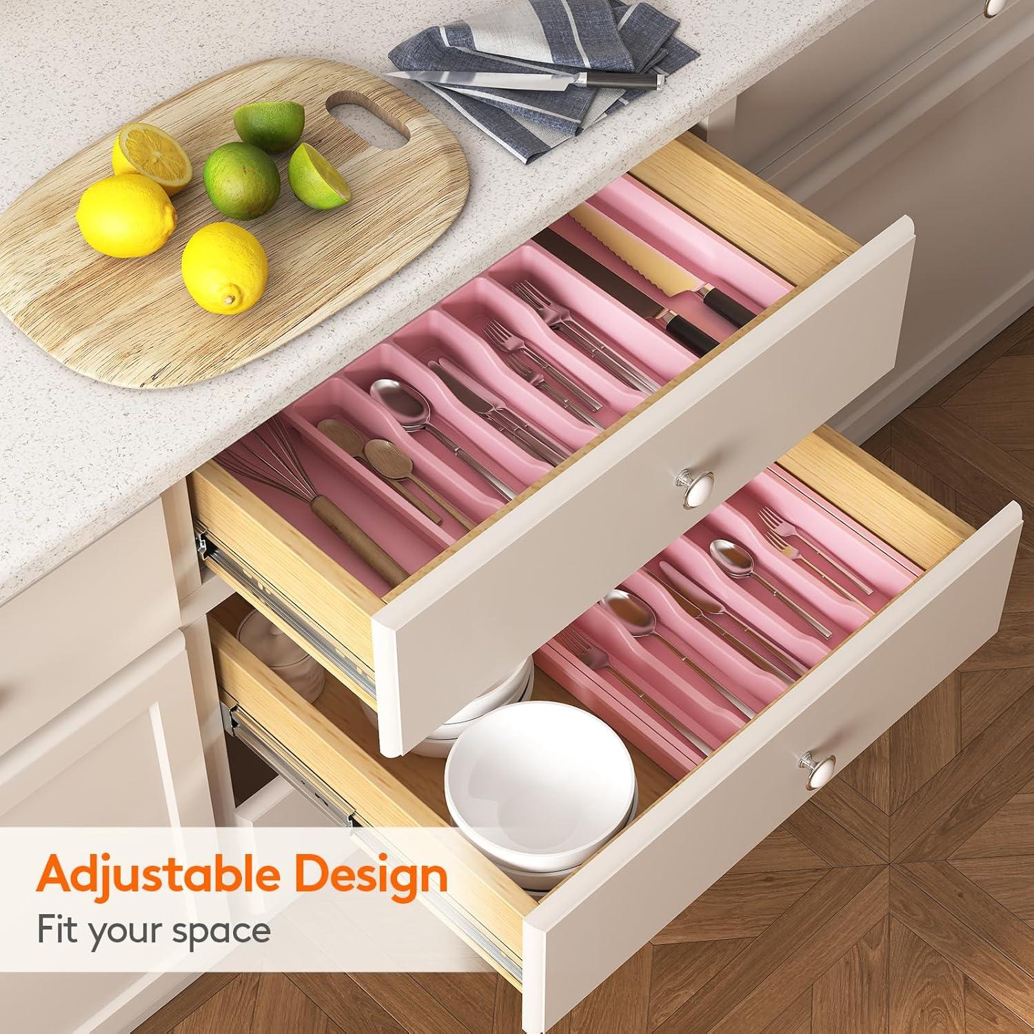 image:imageLifewit Silverware Drawer Organizer Expandable Utensil Tray for Kitchen BPA Free Flatware and Cutlery Holder Adjustable Plastic Storage for Spoons Forks Knives 33 57 x 42cm Black and GrayPink