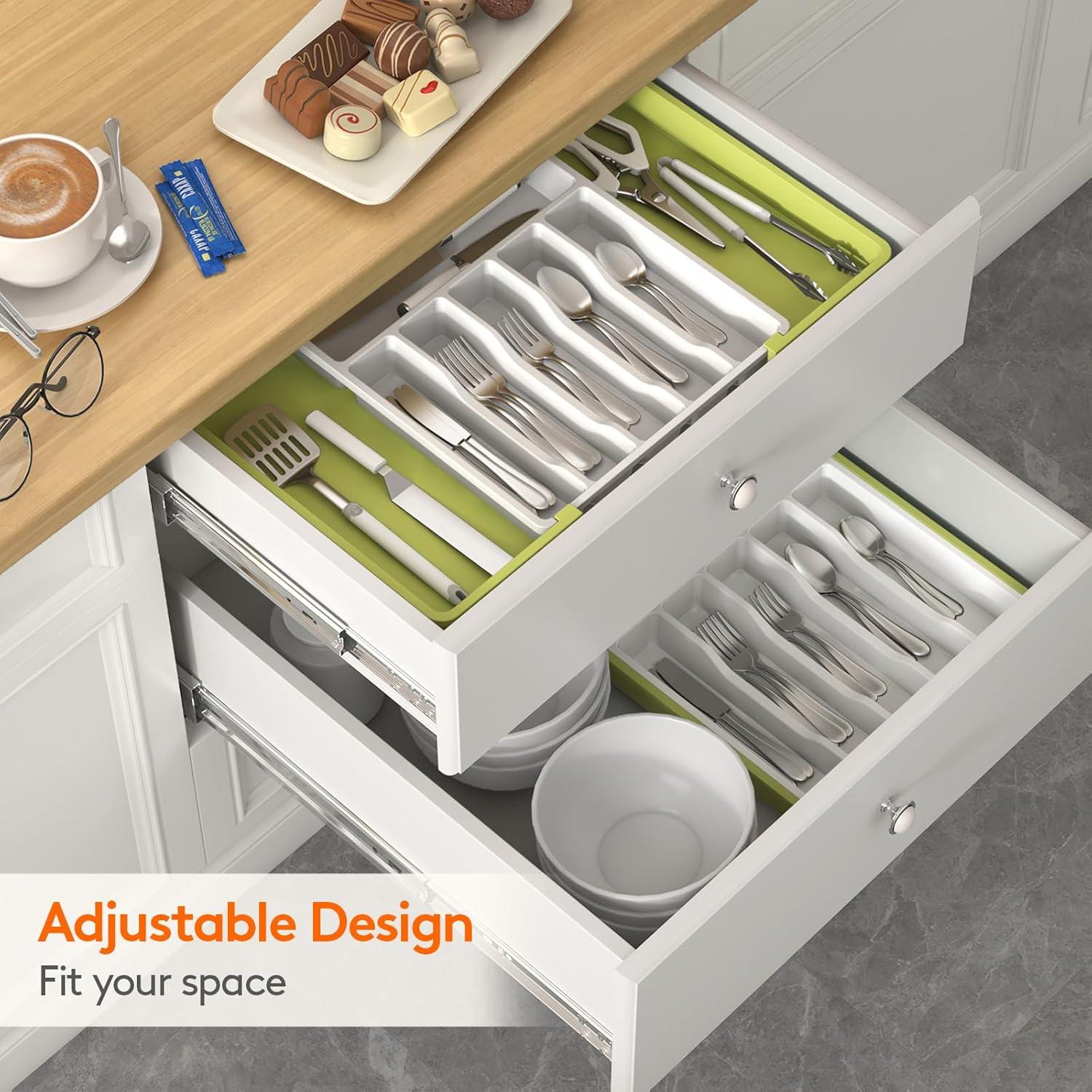 image:imageLifewit Silverware Drawer Organizer Expandable Utensil Tray for Kitchen BPA Free Flatware and Cutlery Holder Adjustable Plastic Storage for Spoons Forks Knives 33 57 x 42cm Black and GrayGreenWhite