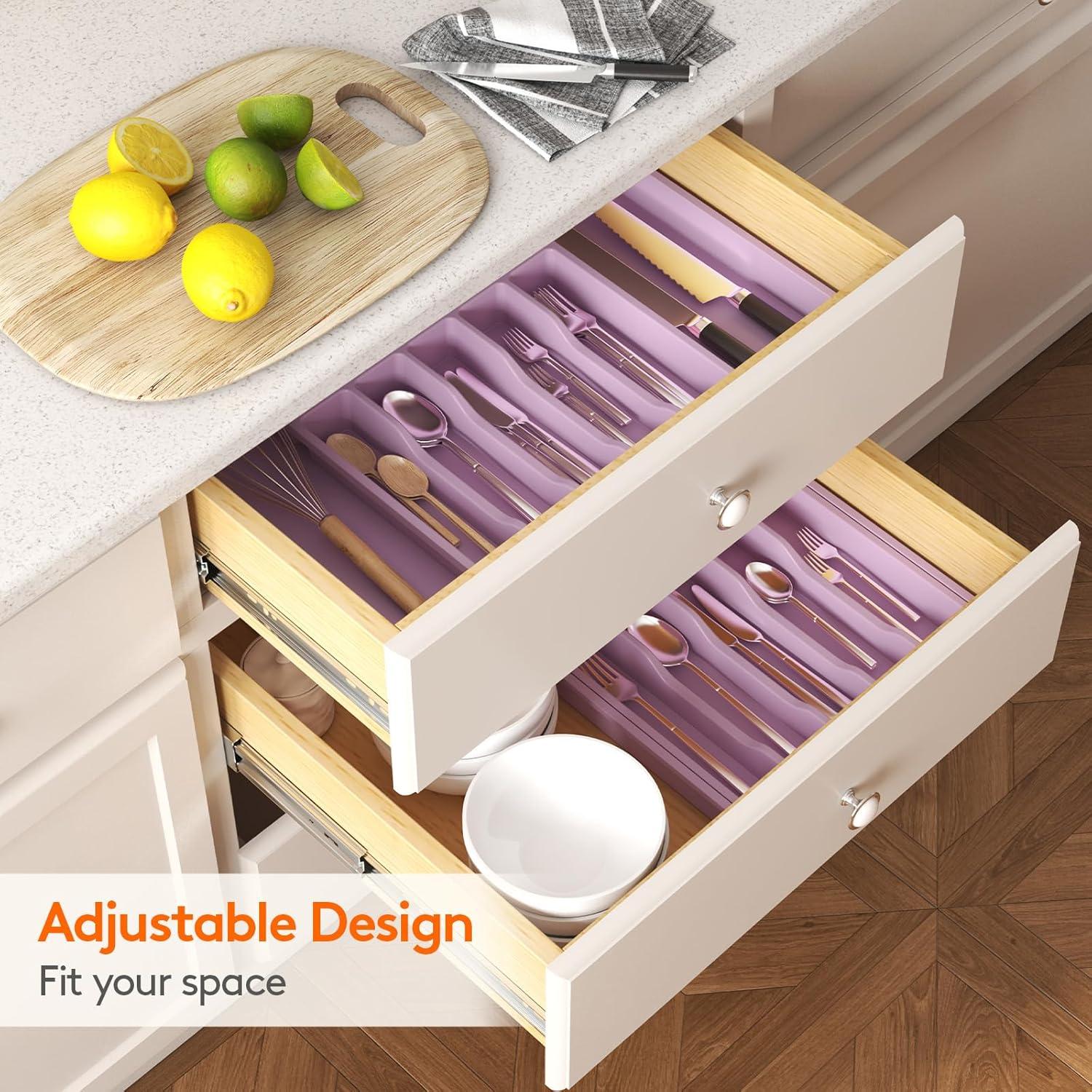 image:imageLifewit Silverware Drawer Organizer Expandable Utensil Tray for Kitchen BPA Free Flatware and Cutlery Holder Adjustable Plastic Storage for Spoons Forks Knives 33 57 x 42cm Black and GrayPurple
