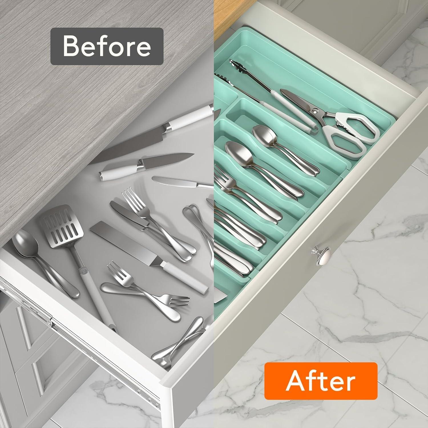 image:imageLifewit Silverware Drawer Organizer Expandable Utensil Tray for Kitchen BPA Free Flatware and Cutlery Holder Adjustable Plastic Storage for Spoons Forks Knives 33 57 x 42cm Black and GrayTurquoise