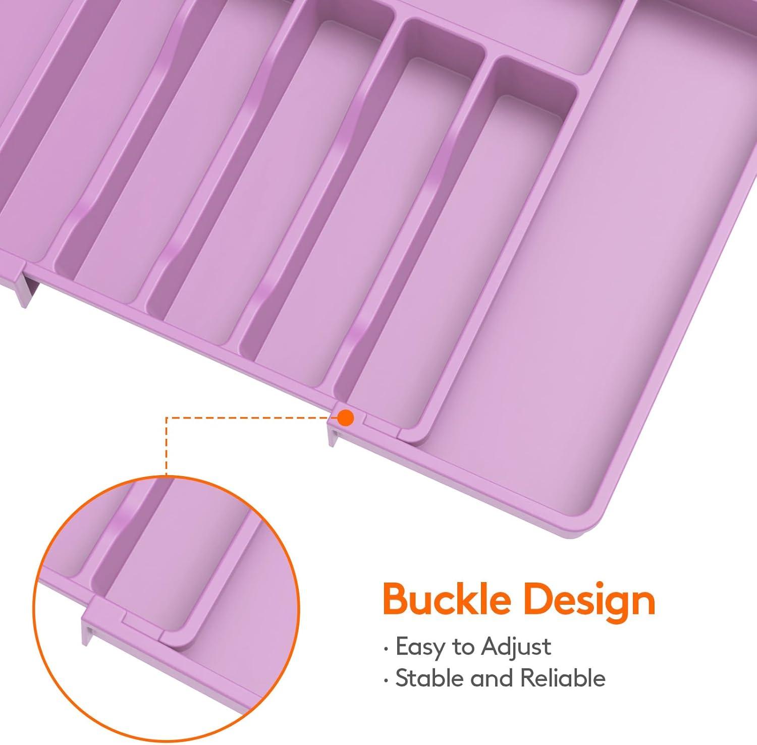 image:imageLifewit Silverware Drawer Organizer Expandable Utensil Tray for Kitchen BPA Free Flatware and Cutlery Holder Adjustable Plastic Storage for Spoons Forks Knives 33 57 x 42cm Black and GrayPurple