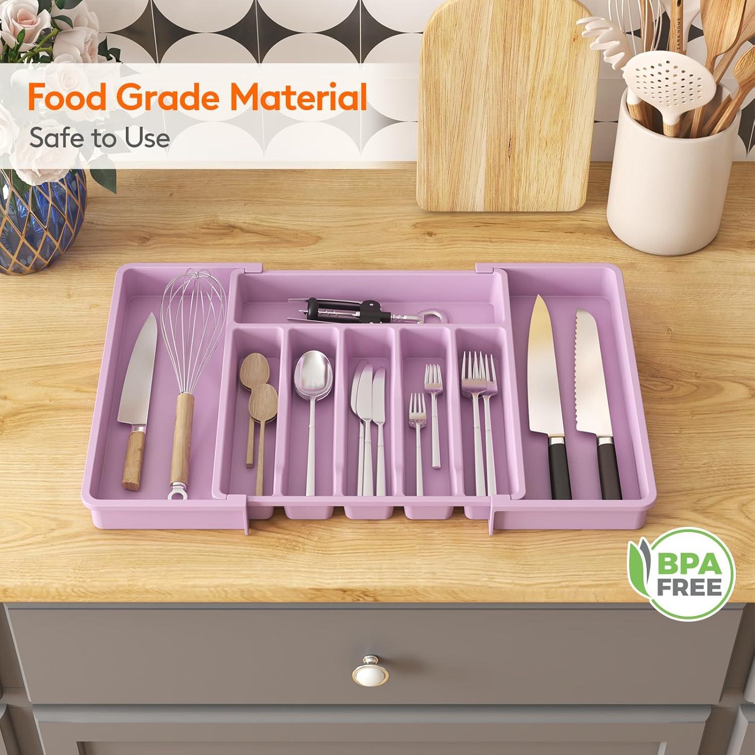image:imageLifewit Silverware Drawer Organizer Expandable Utensil Tray for Kitchen BPA Free Flatware and Cutlery Holder Adjustable Plastic Storage for Spoons Forks Knives 33 57 x 42cm Black and GrayPurple
