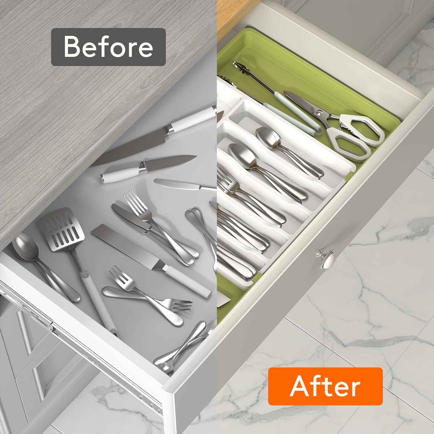 image:imageLifewit Silverware Drawer Organizer Expandable Utensil Tray for Kitchen BPA Free Flatware and Cutlery Holder Adjustable Plastic Storage for Spoons Forks Knives 33 57 x 42cm Black and GrayGreenWhite