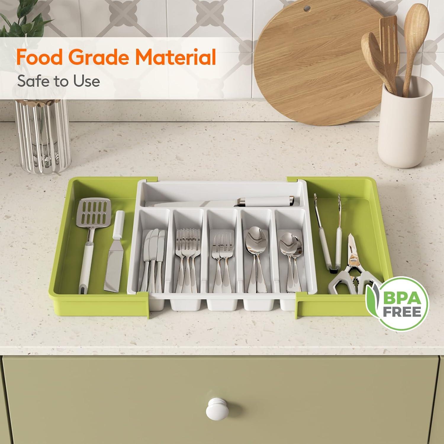 image:imageLifewit Silverware Drawer Organizer Expandable Utensil Tray for Kitchen BPA Free Flatware and Cutlery Holder Adjustable Plastic Storage for Spoons Forks Knives 33 57 x 42cm Black and GrayGreenWhite
