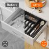 Lifewit Silverware Drawer Organizer, Expandable Utensil Tray for Kitchen, BPA Free Flatware and Cutlery Holder, Adjustable Plastic Storage for Spoons Forks Knives, 33 -57 x 42cm, Black and Gray(Black&Gray)