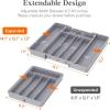 Lifewit Silverware Drawer Organizer, Expandable Utensil Tray for Kitchen, BPA Free Flatware and Cutlery Holder, Adjustable Plastic Storage for Spoons Forks Knives, 33 -57 x 42cm, Black and Gray(Gray)
