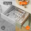 Lifewit Silverware Drawer Organizer, Expandable Utensil Tray for Kitchen, BPA Free Flatware and Cutlery Holder, Adjustable Plastic Storage for Spoons Forks Knives, 33 -57 x 42cm, Black and Gray(White&Gray)