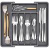 Lifewit Silverware Drawer Organizer, Expandable Utensil Tray for Kitchen, BPA Free Flatware and Cutlery Holder, Adjustable Plastic Storage for Spoons Forks Knives, 33 -57 x 42cm, Black and Gray(Dark Gray)