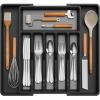 Lifewit Silverware Drawer Organizer, Expandable Utensil Tray for Kitchen, BPA Free Flatware and Cutlery Holder, Adjustable Plastic Storage for Spoons Forks Knives, 33 -57 x 42cm, Black and Gray(Black&Gray)