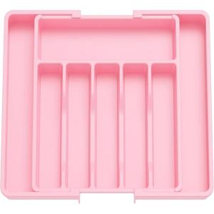 Lifewit Silverware Drawer Organizer, Expandable Utensil Tray for Kitchen, BPA Free Flatware and Cutlery Holder, Adjustable Plastic Storage for Spoons Forks Knives, 33 -57 x 42cm, Black and Gray(Pink)