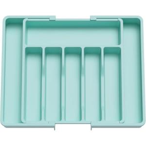 Lifewit Silverware Drawer Organizer, Expandable Utensil Tray for Kitchen, BPA Free Flatware and Cutlery Holder, Adjustable Plastic Storage for Spoons Forks Knives, 33 -57 x 42cm, Black and Gray(Turquoise)