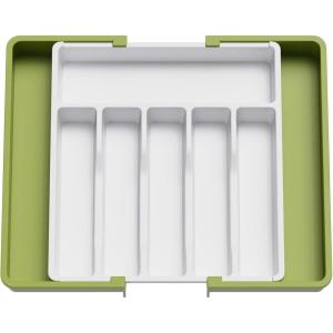 Lifewit Silverware Drawer Organizer, Expandable Utensil Tray for Kitchen, BPA Free Flatware and Cutlery Holder, Adjustable Plastic Storage for Spoons Forks Knives, 33 -57 x 42cm, Black and Gray(Green&White)