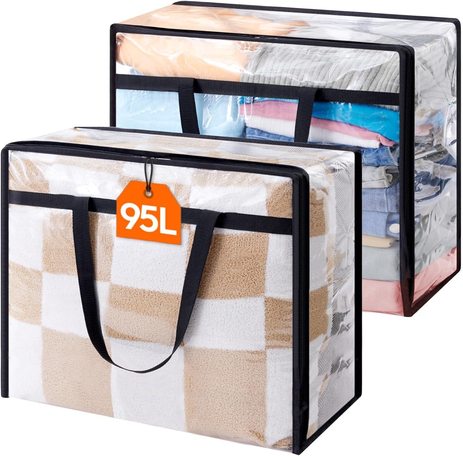 image:imageLifewit 4 Pack Clear Clothes Storage Bags 40L Plastic Blanket Storage Bag Vinyl Foldable Moving Bags with Zipper Closet Organizers and Storage Containers for Bedding Duvet Comforter2