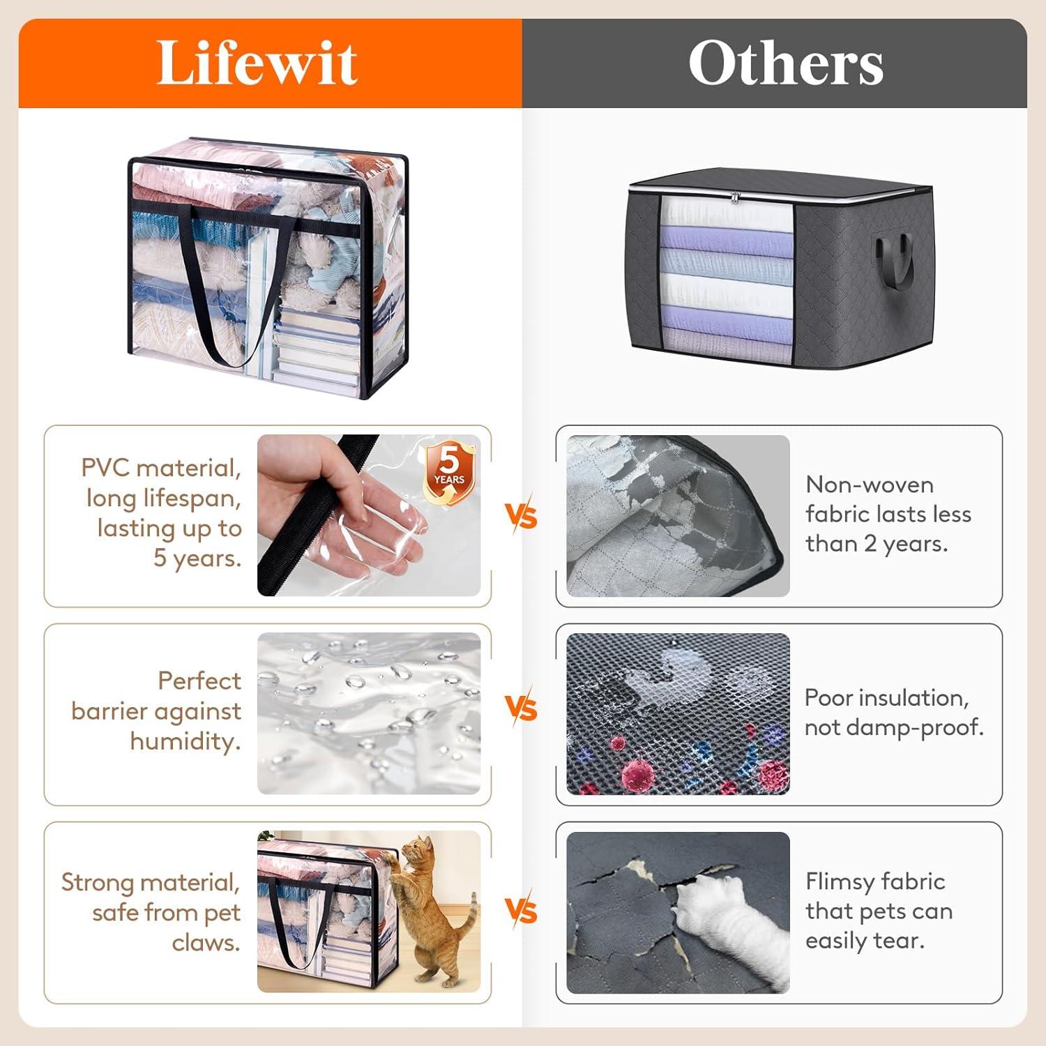 image:imageLifewit 4 Pack Clear Clothes Storage Bags 40L Plastic Blanket Storage Bag Vinyl Foldable Moving Bags with Zipper Closet Organizers and Storage Containers for Bedding Duvet Comforter8