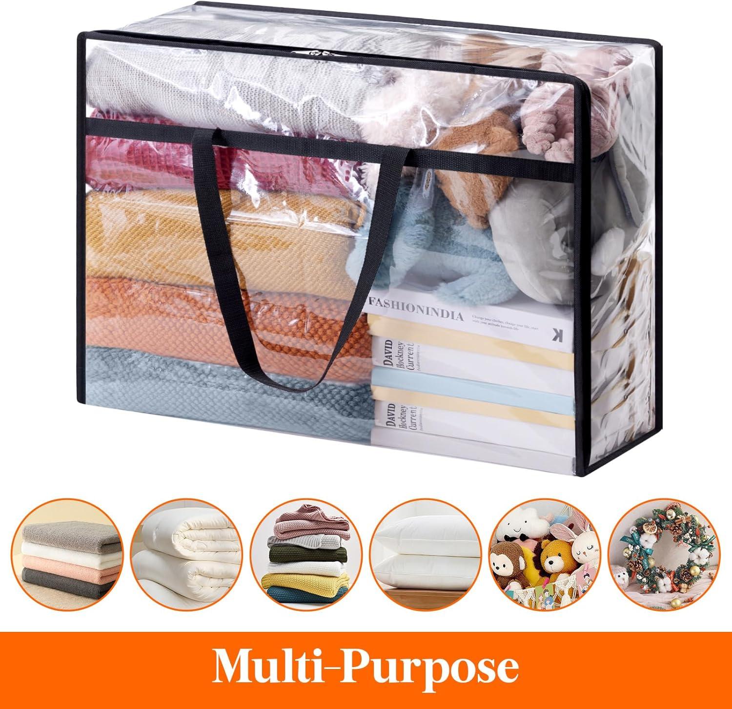 image:imageLifewit 4 Pack Clear Clothes Storage Bags 40L Plastic Blanket Storage Bag Vinyl Foldable Moving Bags with Zipper Closet Organizers and Storage Containers for Bedding Duvet Comforter4