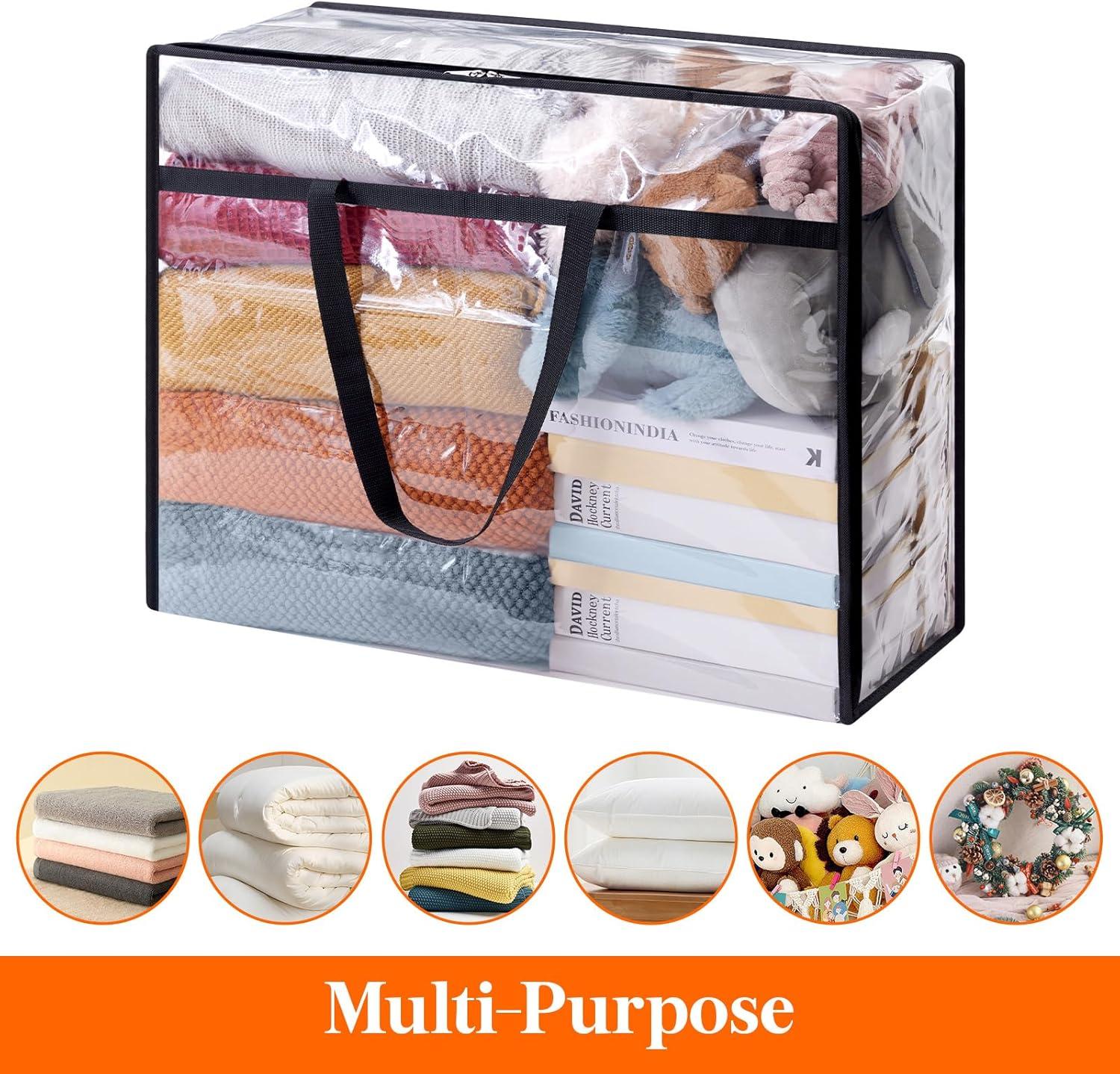 image:imageLifewit 4 Pack Clear Clothes Storage Bags 40L Plastic Blanket Storage Bag Vinyl Foldable Moving Bags with Zipper Closet Organizers and Storage Containers for Bedding Duvet Comforter2