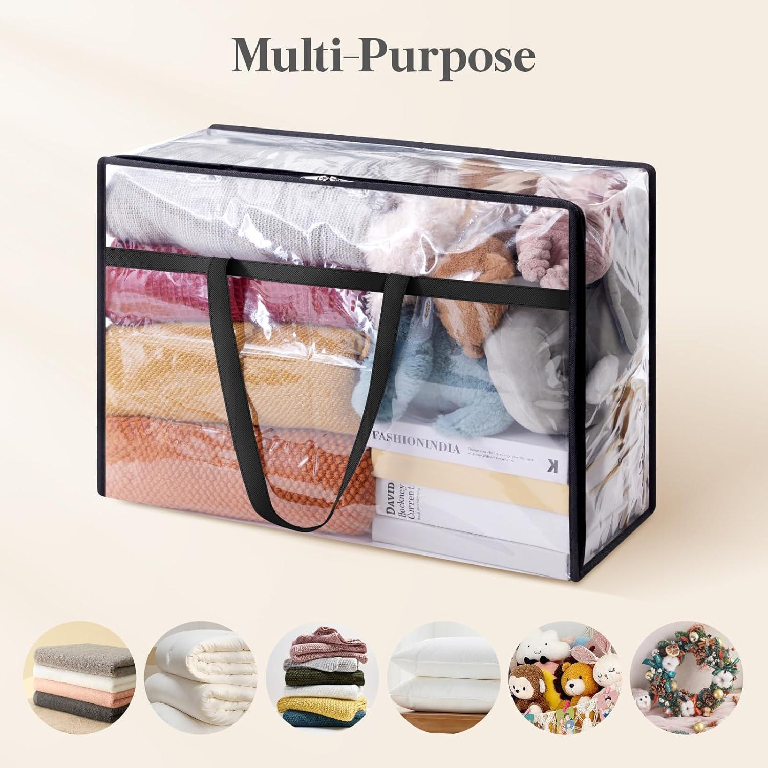 image:imageLifewit 4 Pack Clear Clothes Storage Bags 40L Plastic Blanket Storage Bag Vinyl Foldable Moving Bags with Zipper Closet Organizers and Storage Containers for Bedding Duvet Comforter4