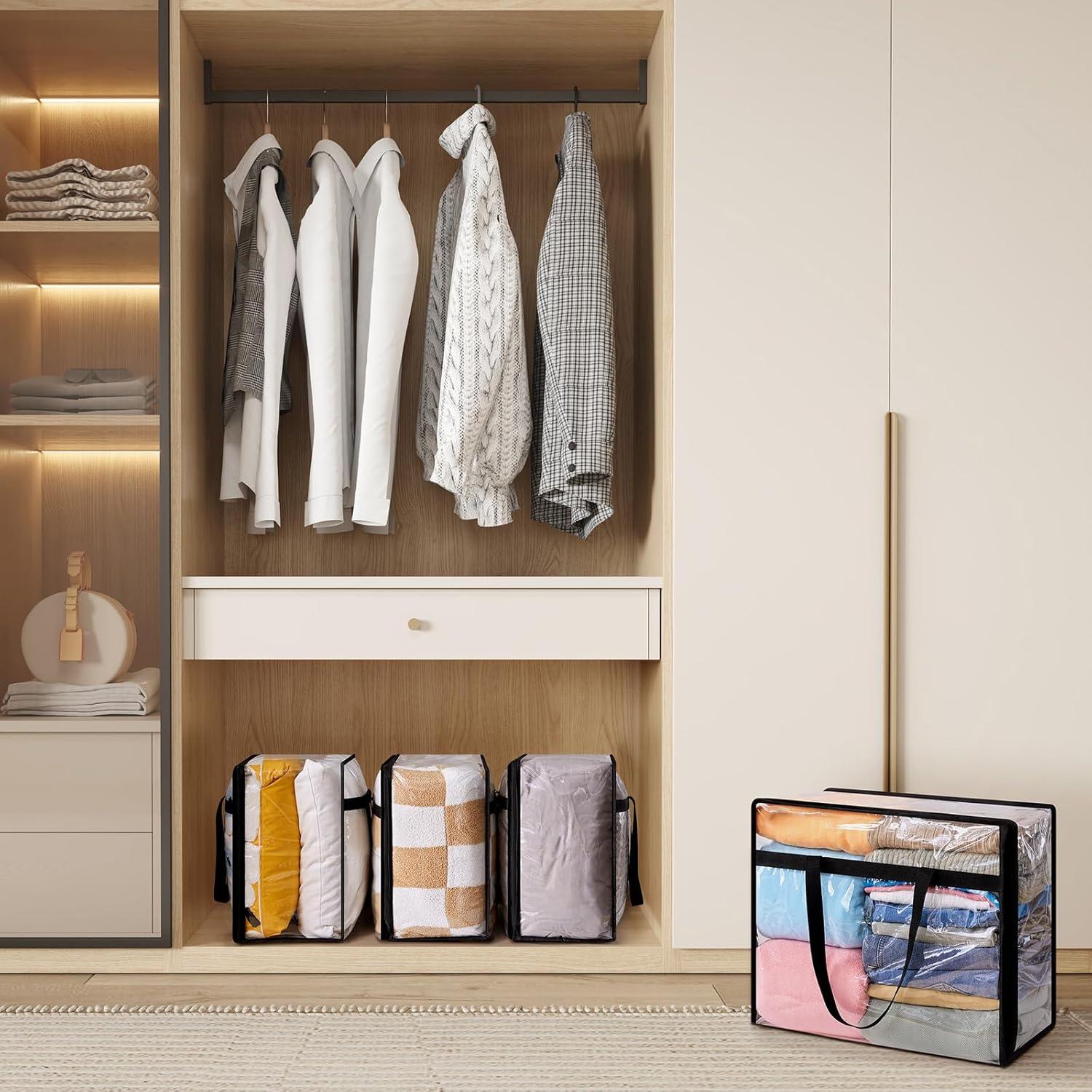 image:imageLifewit 4 Pack Clear Clothes Storage Bags 40L Plastic Blanket Storage Bag Vinyl Foldable Moving Bags with Zipper Closet Organizers and Storage Containers for Bedding Duvet Comforter4