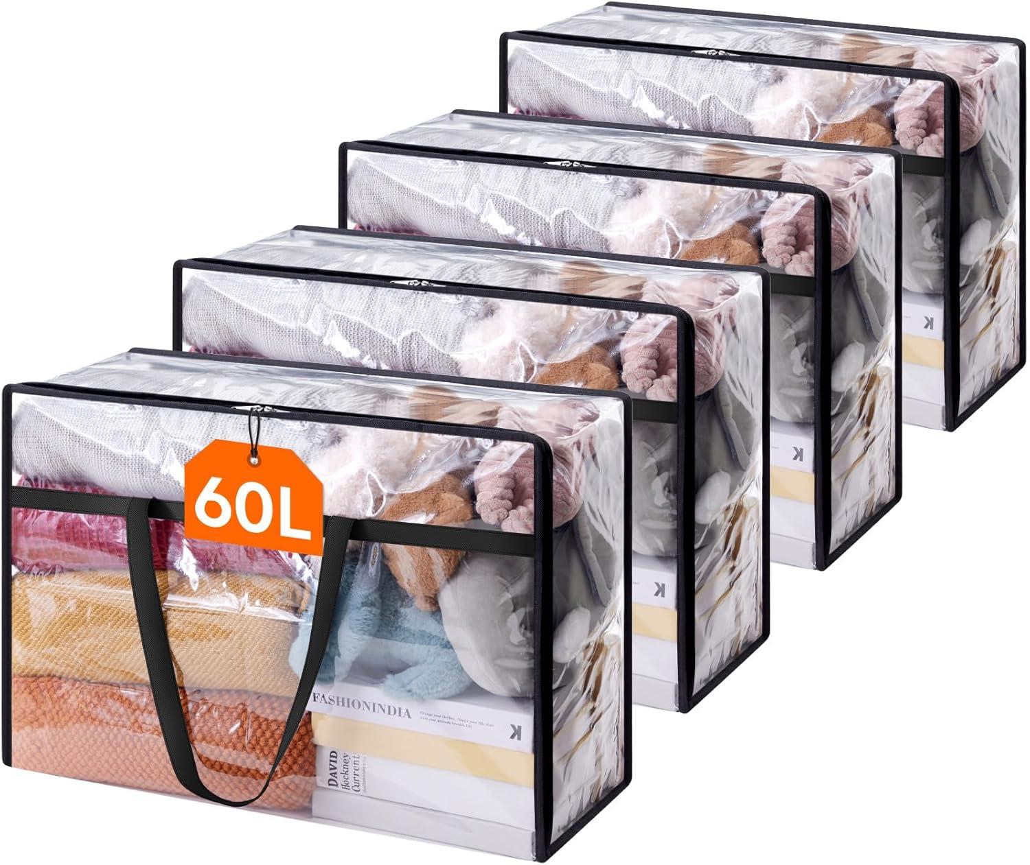 image:imageLifewit 4 Pack Clear Clothes Storage Bags 40L Plastic Blanket Storage Bag Vinyl Foldable Moving Bags with Zipper Closet Organizers and Storage Containers for Bedding Duvet Comforter4